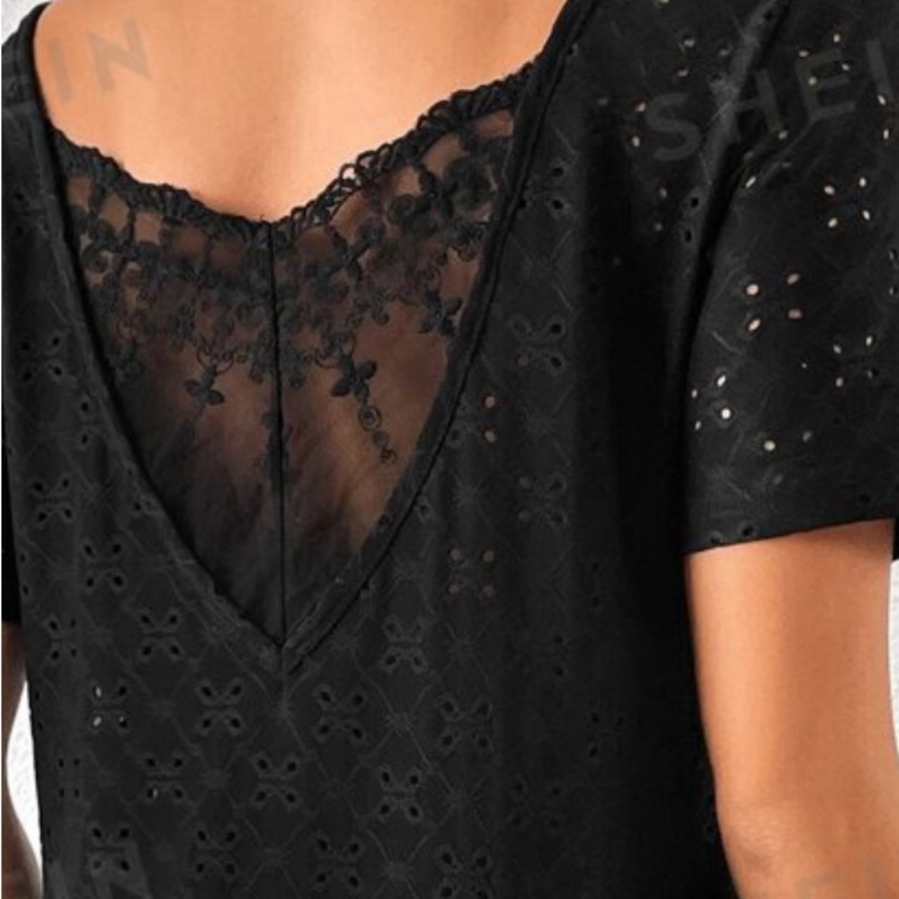 Boho Lace Eyelet Short Sleeve Top